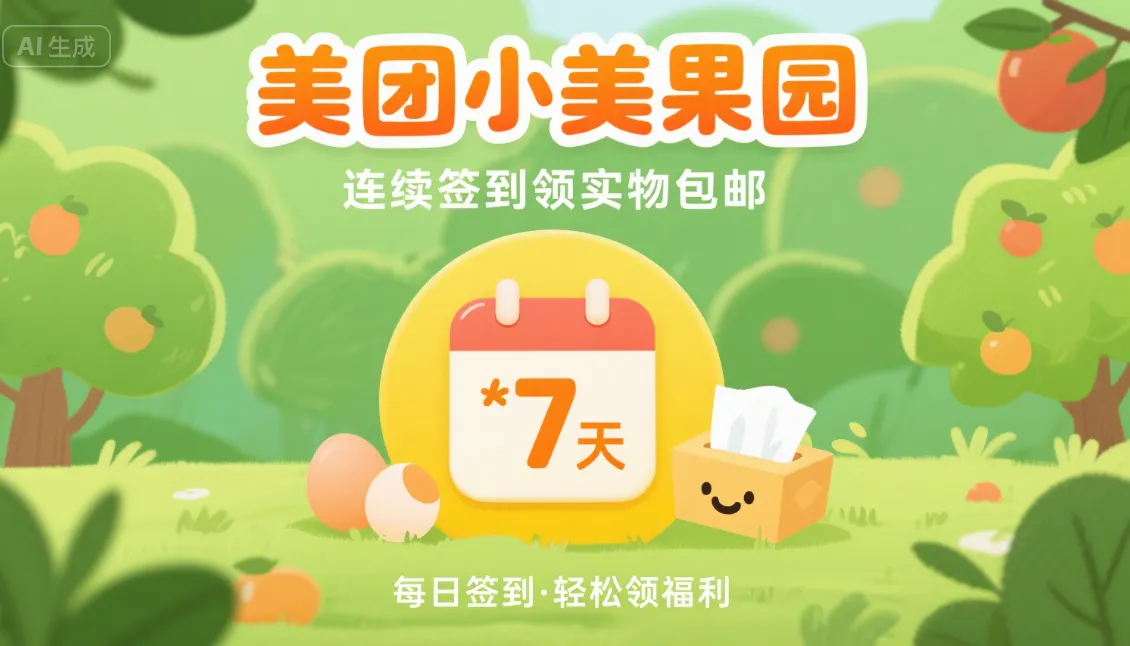 美团小美果园：连续签到7天领包邮实物-黑猫博客