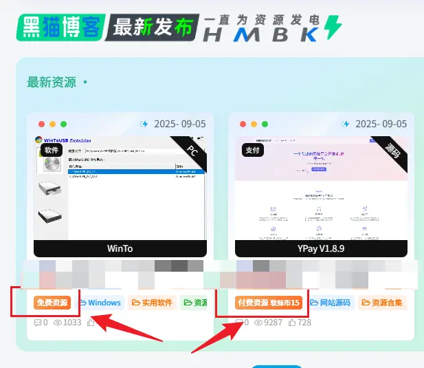 子比主题 - 隐藏文章卡片中的“免费资源”和“付费资源”字样